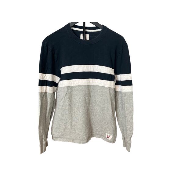 ABERCROMBIE & FITCH LS Striped Crewneck Rugby Tee Cotton Gray/Navy/Ivory-SZ Med - Picture 1 of 9
